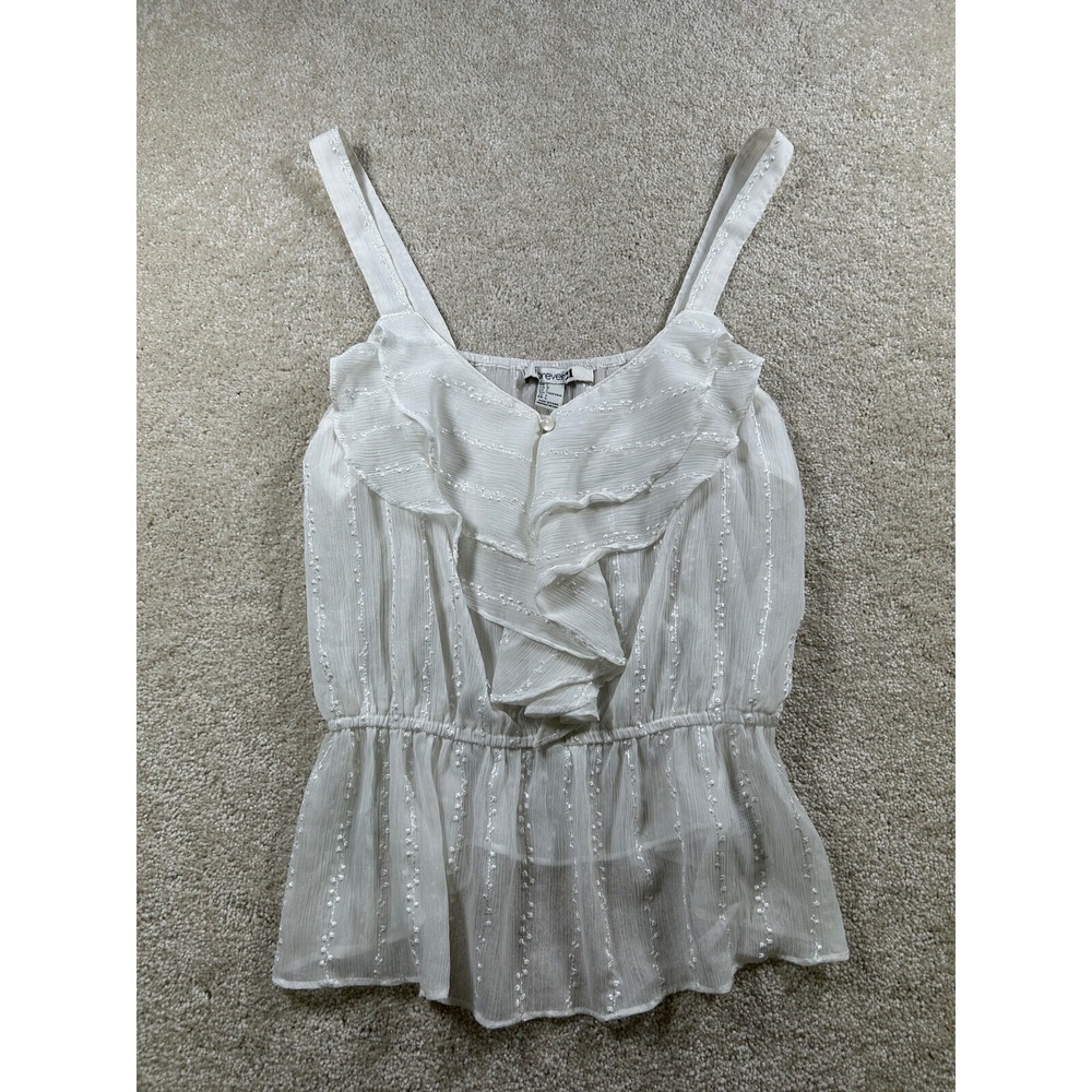Forever 21 Womens Size L Sheer White Elastic Waist Y2K Tank